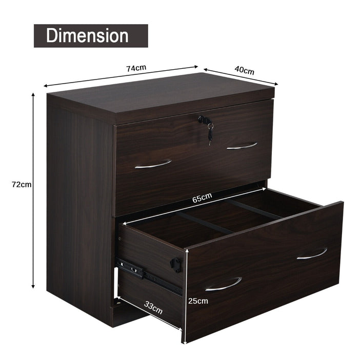 Secure Storage Solutions - Lockable File Cabinets with 2 Drawers and Adjustable Hanging Bar, Coffee Color - Ideal for Office Use and Document Organization