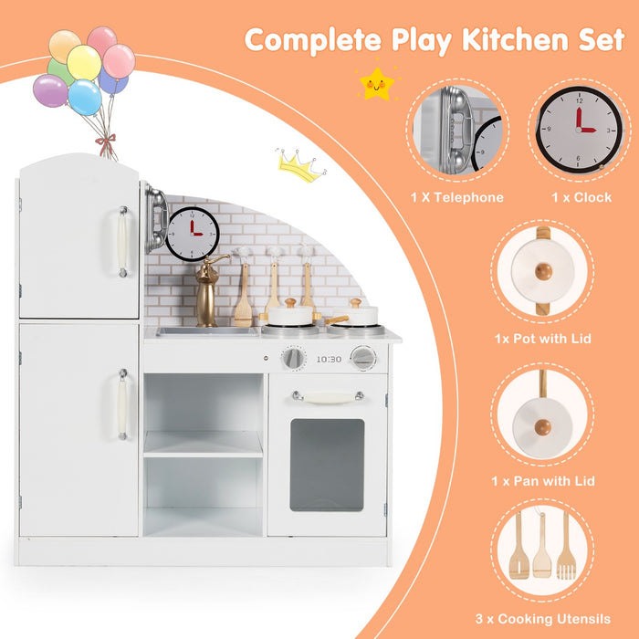 Wooden Toy Kitchen Set - Playset with Cookware Accessories and Faucet - Perfect for Children Learning and Imaginative Play