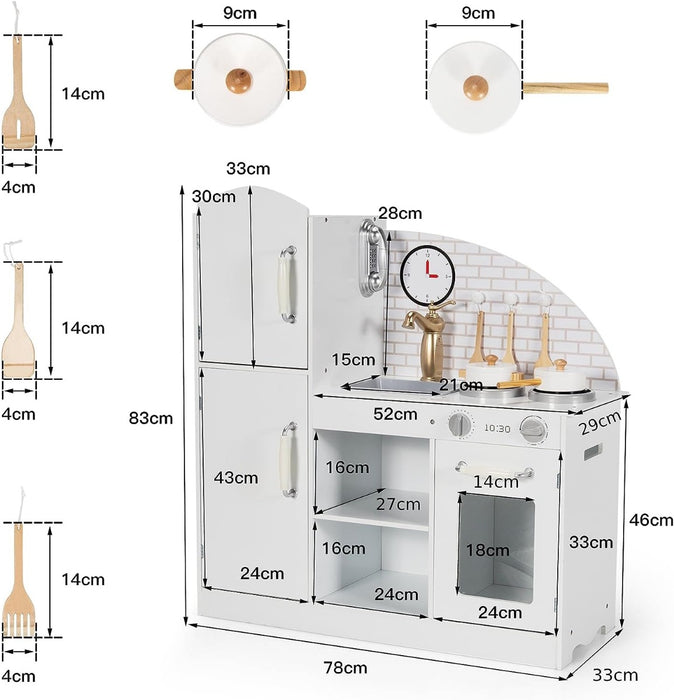 Wooden Toy Kitchen Set - Playset with Cookware Accessories and Faucet - Perfect for Children Learning and Imaginative Play