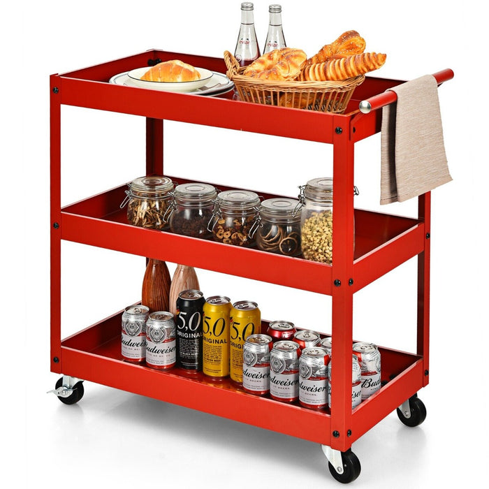 3-Tier Tool Trolley - Multipurpose Rolling Cart with Lockable Wheels - Ideal for Garage, Restaurant Use