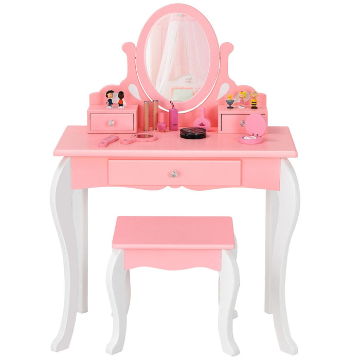 Little Princess Brand Vanity Set - Kids Table and Stool Combo with 360-degree Rotating Mirror and Three Storage Drawers - Perfect For Children's Dress Up and Pretend Play, Pink Color