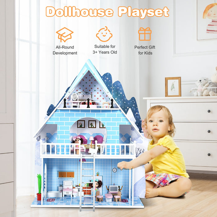 KidKraft - Deluxe Three-Level Wooden Dollhouse with Furniture Set - Fun Learning Toy for Children