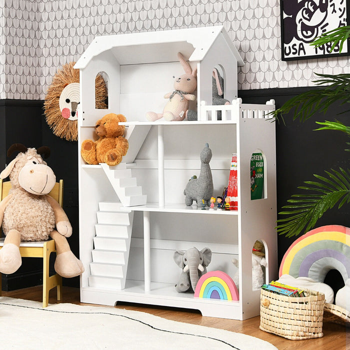 3-Tier Wooden Structure - Dollhouse Bookcase for Playroom Bedroom - Ideal for Toy Organization and Space Saving