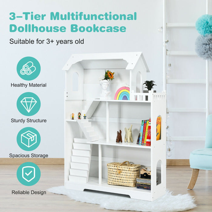 3-Tier Wooden Structure - Dollhouse Bookcase for Playroom Bedroom - Ideal for Toy Organization and Space Saving