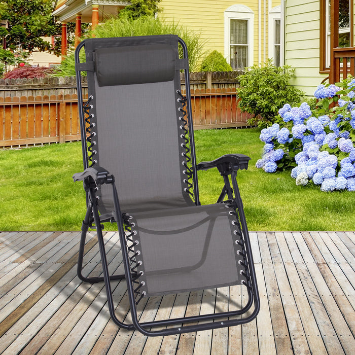 Zero Gravity Outdoor Recliner Chair with Head Pillow - Folding & Reclining Sun Lounger for Patio, Deck, and Garden - Ideal for Camping & Relaxation, Grey