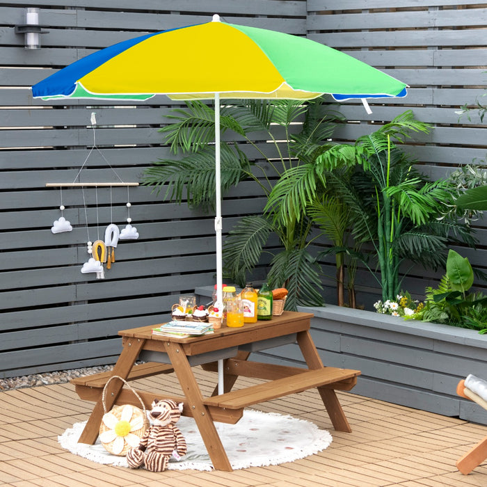 Child-Friendly Dining Furniture - Multicolor Kids Picnic Table with Umbrella - Perfect for Outdoor Play and Meals