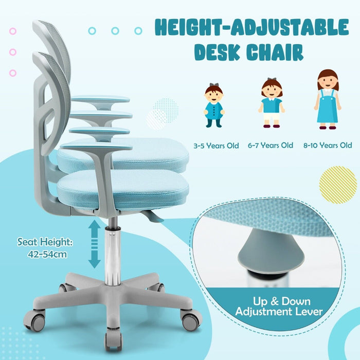 Adjustable Children's Desk Chair - Swivel Capabilities and Lumbar Support, Blue - Ideal for Growing Kids and Promoting Proper Posture