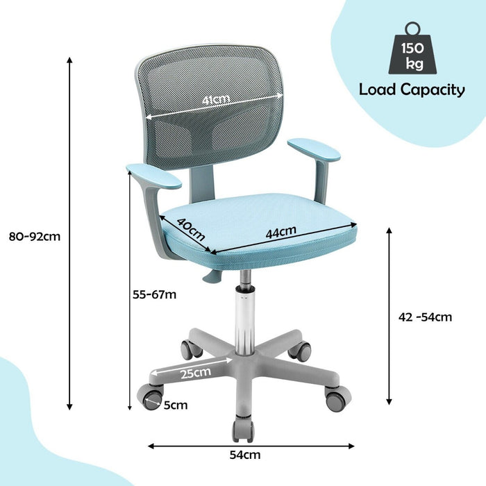 Adjustable Children's Desk Chair - Swivel Capabilities and Lumbar Support, Blue - Ideal for Growing Kids and Promoting Proper Posture