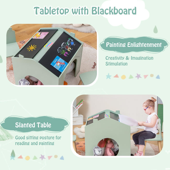 Wooden Kids Table and Chair Set - 3 Pieces with Chalkboards - Ideal for Creative Children's Activities