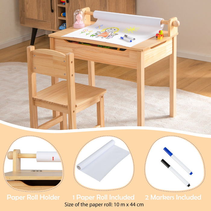 Activity Table for Toddlers - Chair set with Built-In Storage and Paper Roll Holder, Colour Grey - Universal Home Solution for Kids' Creativity and Organization