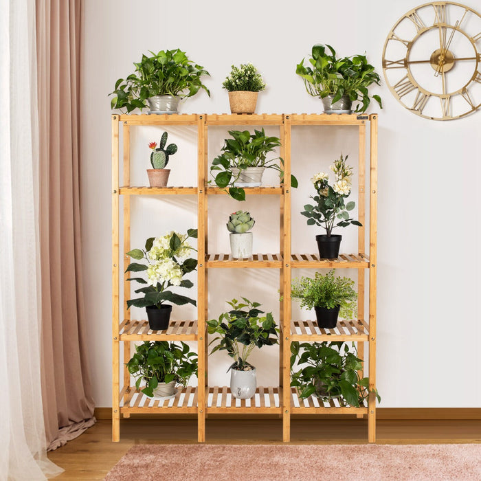 5-Tier Bamboo Stand - Patio Plant Shelf with 12 Pots Capacity - Perfect for Garden Enthusiasts