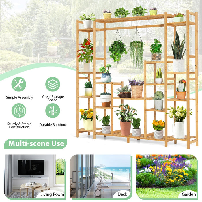 Bamboo 9-Tier Plant Shelf - Crisscross Design, Large Capacity Plant Holder - Ideal for Displaying Multiple House Plants