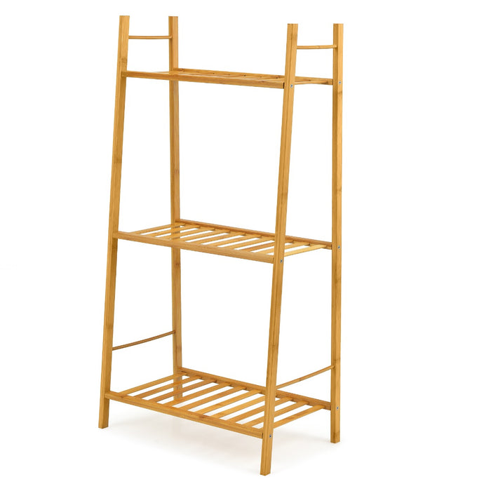 Bamboo Plant Stand - 3 Tier Display with Rear Storage Bar, Natural Finish - Ideal for Organizing and Showcasing Plants