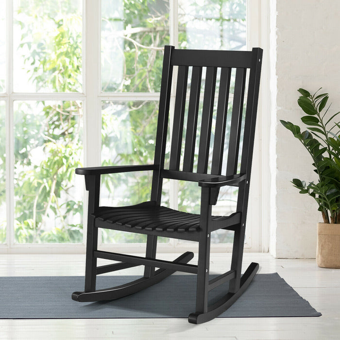 Acacia Wood Rocking Chair - Patio Wicker in Black - Ideal for Outdoor Relaxation and Leisure