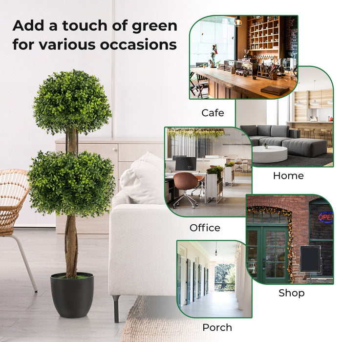 Artificial Boxwood Topiary Ball Tree, 100 CM - Decorative Faux Plant with Cement-Filled Plastic Pot - Great for Outdoor Home Decor & Gardening Enthusiasts