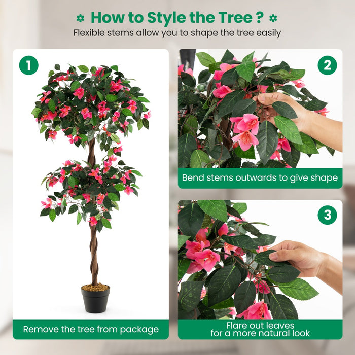 Artificial Bougainvillea Tree - 140 CM Tall, 252 Flowers, 630 Leaves and Real Wood Trunk - Perfect for Indoor and Outdoor Decoration