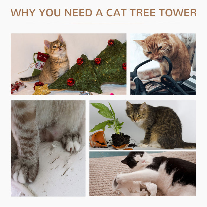 Kitty Scratcher 65cm Cat Tree - Activity Center with Scratching Post, Playhouse & 2 Perches - Ideal for Cats Exercise and Rest with Hanging Sisal Rope, Grey