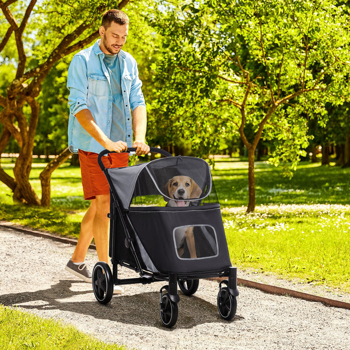 Foldable Dog Stroller with One-Click Setup - Universal Wheels & Built-In Shock Absorber for Smooth Ride - Ideal for Medium and Large Canines, Grey
