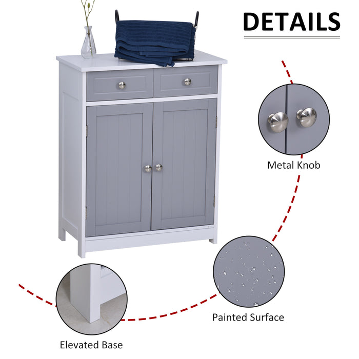 Free-Standing Bathroom Storage Cabinet - 2 Drawers, Adjustable Shelf, Metal Handles, 75x60 cm in Grey and White - Ideal for Organizing Bathroom Essentials