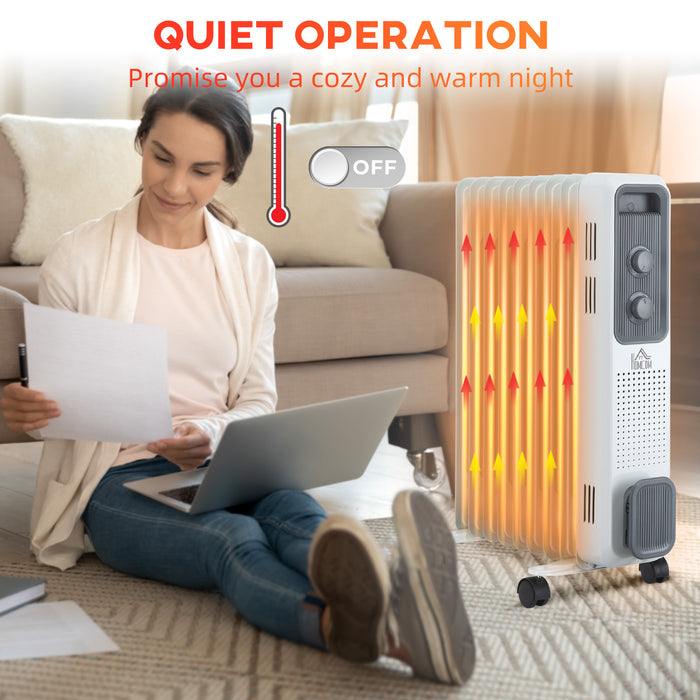2180W Oil-Filled Radiator Heater - Portable Electric Heating with 24-Hour Timer, 3 Settings, Adjustable Thermostat - Safety Auto Shut-Off for Home Comfort