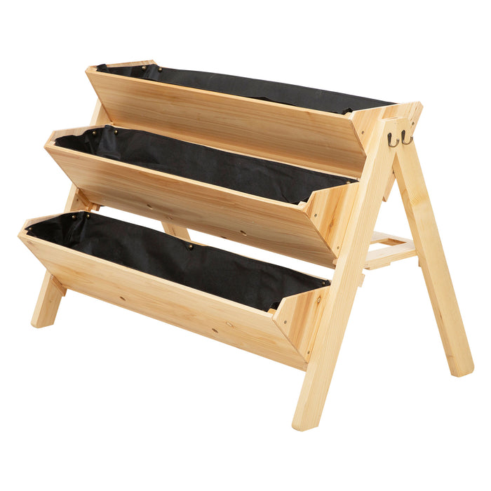 3 Tier Wooden Garden Planter - Raised Vertical Plant Bed with Clapboard and Hooks, 120cm x 68cm x 80cm - Ideal for Small Space Gardening