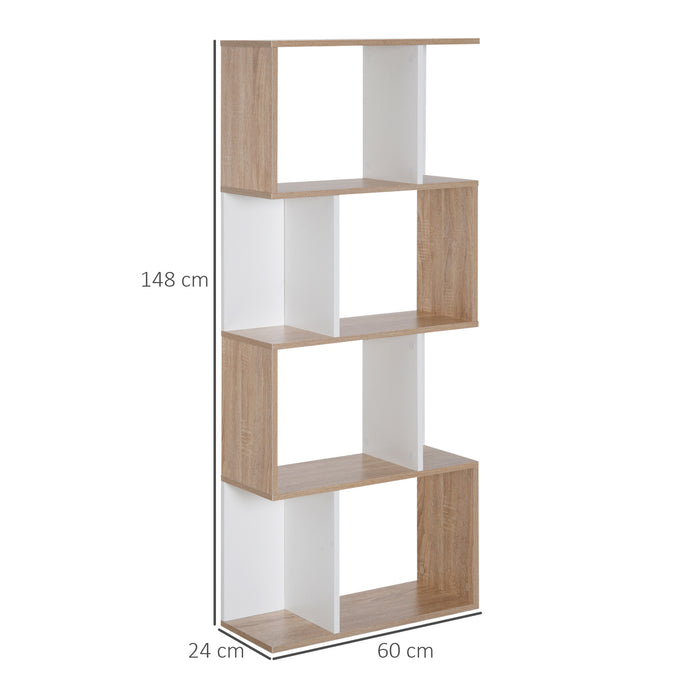 4-Tier Particle Board S-Shaped Bookcase - Modern Storage Display Shelving Unit - Elegant Room Divider for Home or Office Decor