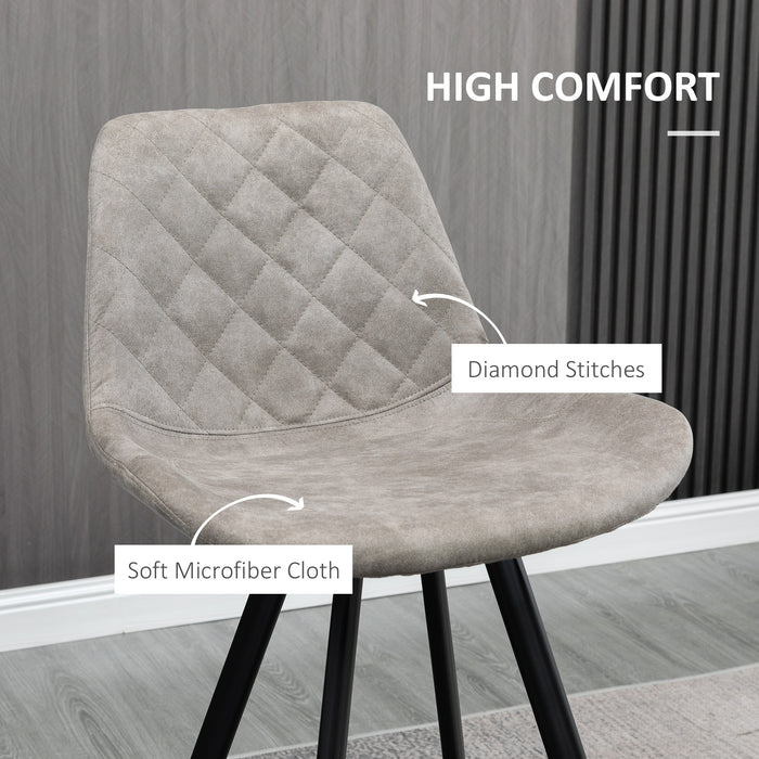 Vintage Microfiber Bar Stools, Set of 2 - Padded Tub Seats with Quilted Design and Steel Frame, with Footrest - Ideal for Home Bar, Cafe, or Kitchen Seating in Stylish Grey