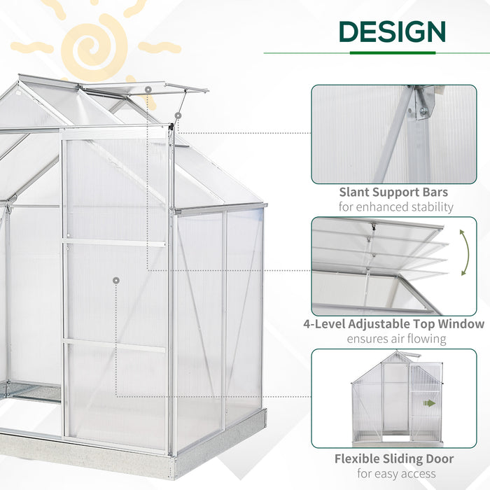 Polycarbonate Walk-In Greenhouse with Aluminium Frame - Sliding Door, Adjustable Window, 6x4 ft for Plant & Flower Growing - Ideal for Gardeners and Horticulture Enthusiasts