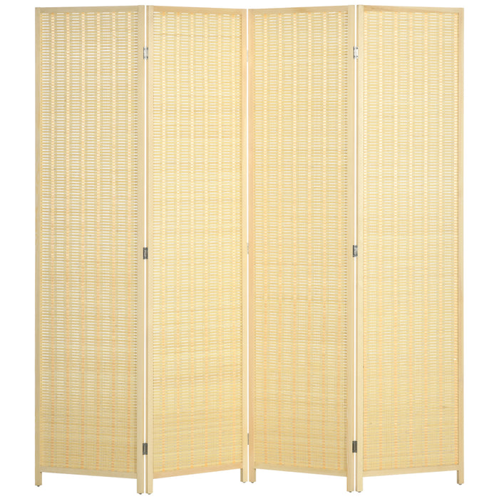4-Panel Folding Room Divider - Freestanding Privacy Screen & Wall Partition - Ideal for Bedroom Separation, 180x180cm, Natural Finish