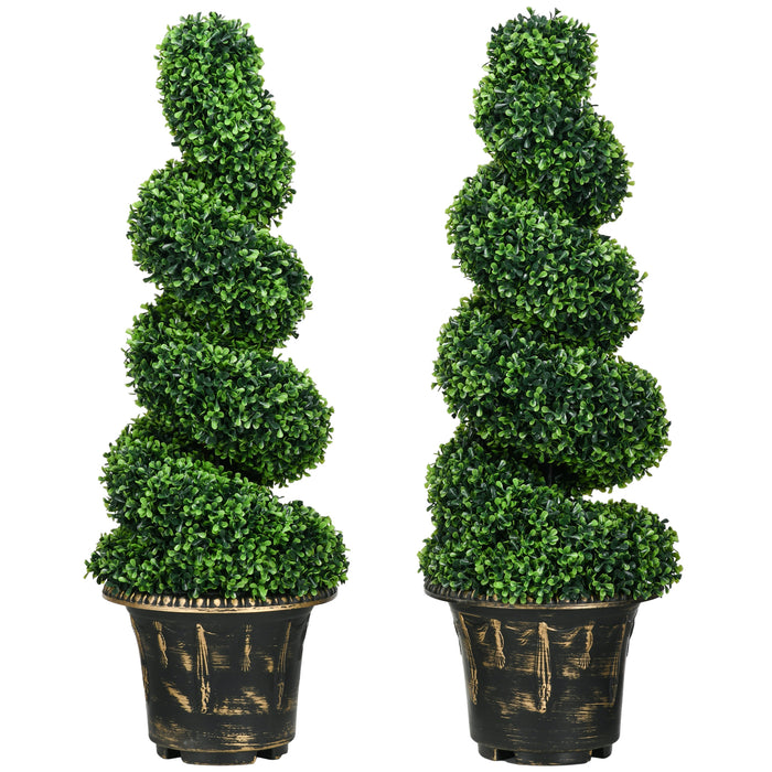 Topiary Spiral Boxwood Trees - Set of 2 Lifelike Artificial Plants in Pots for Indoor & Outdoor Decor, 90cm Tall - Enhances Home and Office Spaces