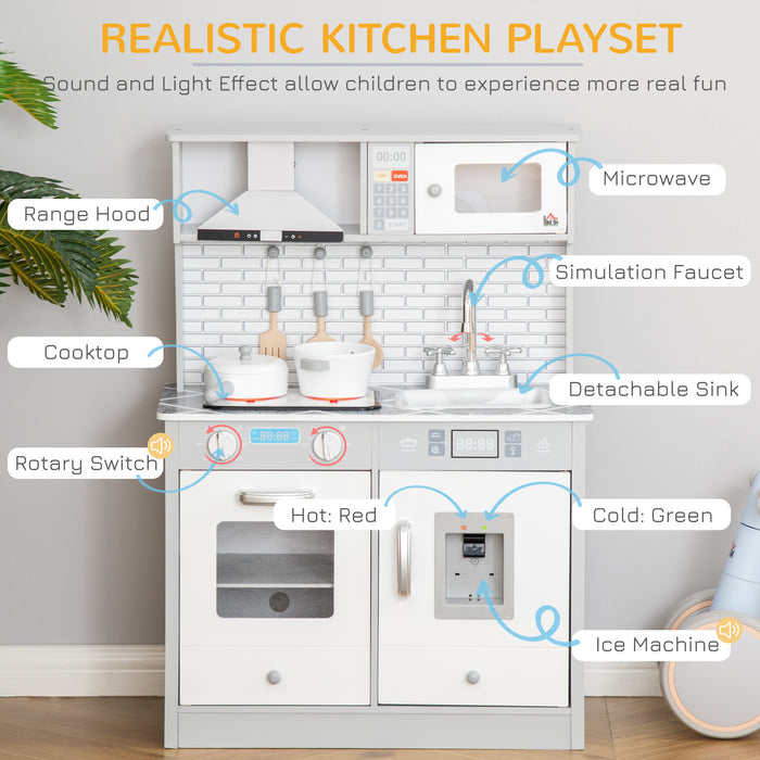 Educational Kids Cooking Playset with Sound & Light Effects - Realistic Battery Operated Cooktop & Ice Machine for Pretend Play - Interactive Role-Playing Game for Children