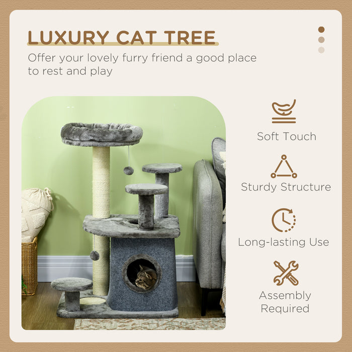 92cm Multi-Level Cat Tree - Indoor Scratching Posts, Cozy Tower with Condo, Bed, Perches & Play Mat - Perfect Play Structure for Cats & Kittens