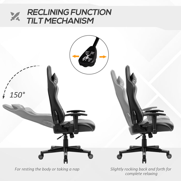 Ergonomic Racing-Style Gaming Chair - High-Back, Adjustable, Swivel Office Chair with Lumbar Support, Grey - Ideal for Gamers and Long-Hour Desk Users