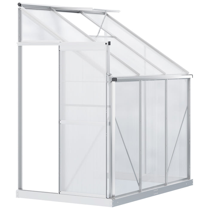 Heavy Duty Aluminium Walk-In Lean-to Greenhouse - Wall-Attached Garden Structure with Polycarbonate Panels and Roof Vent - Ideal for Plant Cultivation, 192x127x220cm