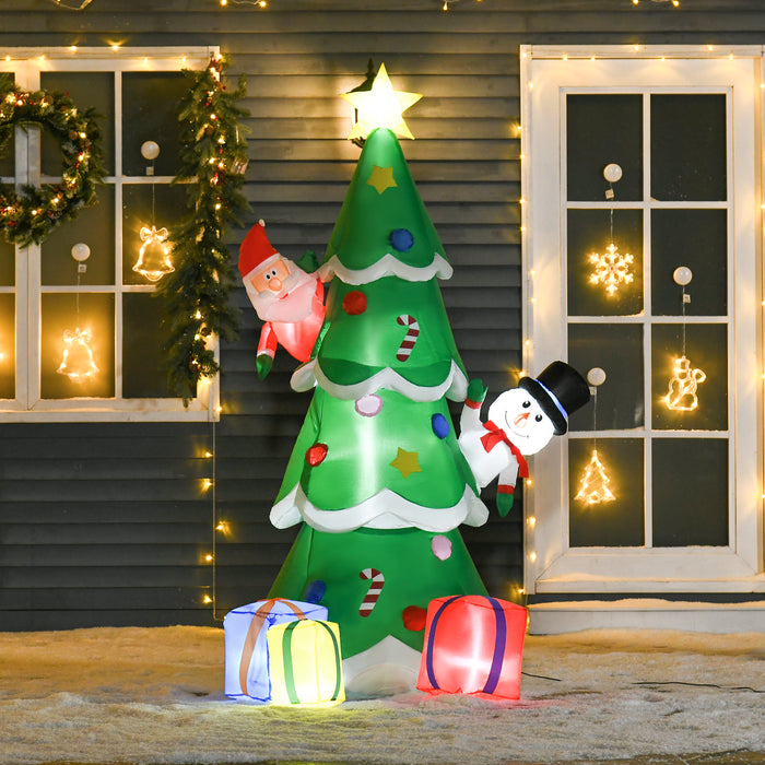 Inflatable Christmas Tree with LED Lights - 7ft Tall with Santa, Snowman & Gift Box - Outdoor Lawn and Garden Holiday Decoration