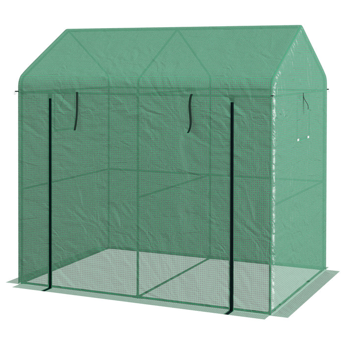 Walk-in Garden Greenhouse with Roll-up Door - Sturdy Grow House with Ventilating Mesh Windows, 200x140x200 cm - Ideal for Planting and Protecting Flora