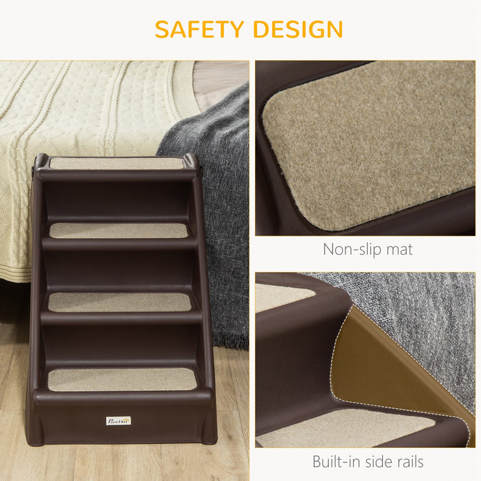 Foldable 4-Step Pet Stairs with Non-slip Mats - Easy Climbing Access for Cats and Small Dogs - Portable and Durable in Dark Brown