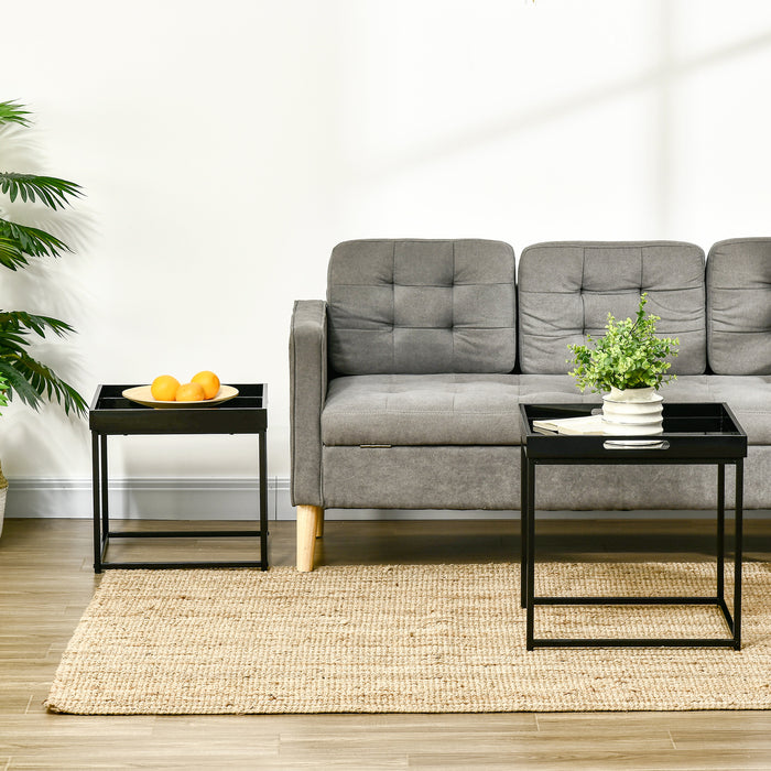 Contemporary Nesting Coffee Tables, Set of 2 - Square High Gloss Top with Sturdy Steel Frame - Space-Saving Design for Modern Living Rooms