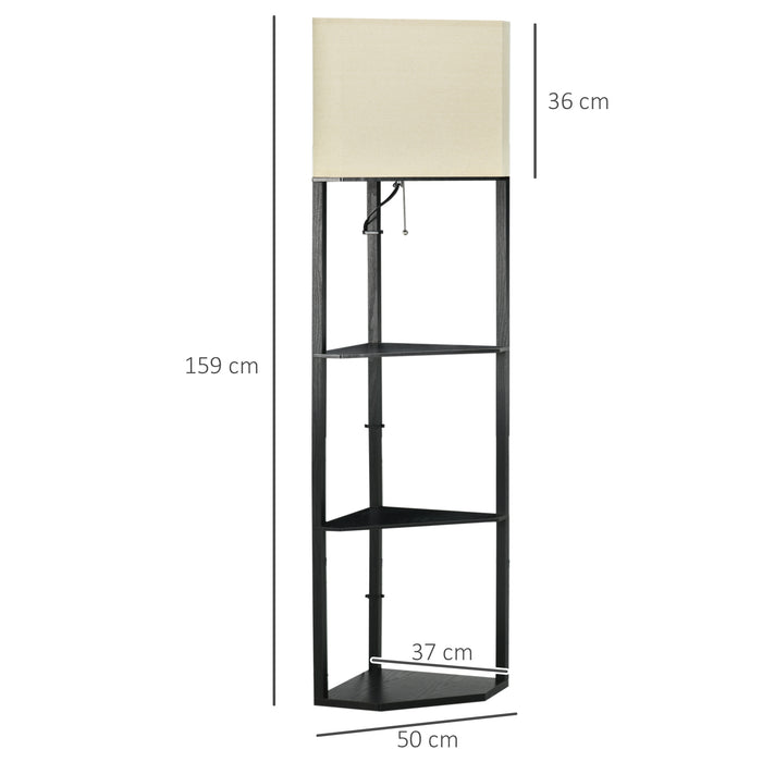 Modern Corner Shelf Floor Lamp - Tall Standing Light for Living Room & Bedroom with Pull Chain - Space-Saving Design with Storage for Home Decor