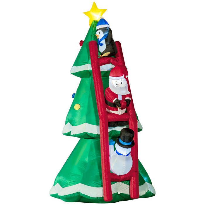 Inflatable Christmas Tree with Santa & Friends - 8ft LED Lit Outdoor Display with Ladder Climbing Characters - Festive Yard Decor for Lawn and Garden Celebrations