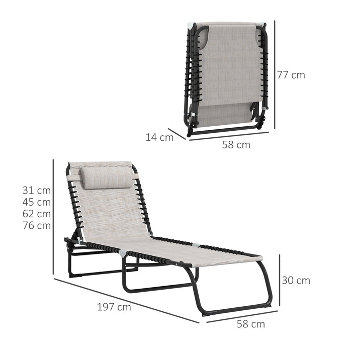 Adjustable Cream White Folding Sun Lounger, 2-Pack - Beach Chaise Chair with 4 Positions, Garden or Camping Recliner - Ideal for Outdoor Relaxation and Sunbathing