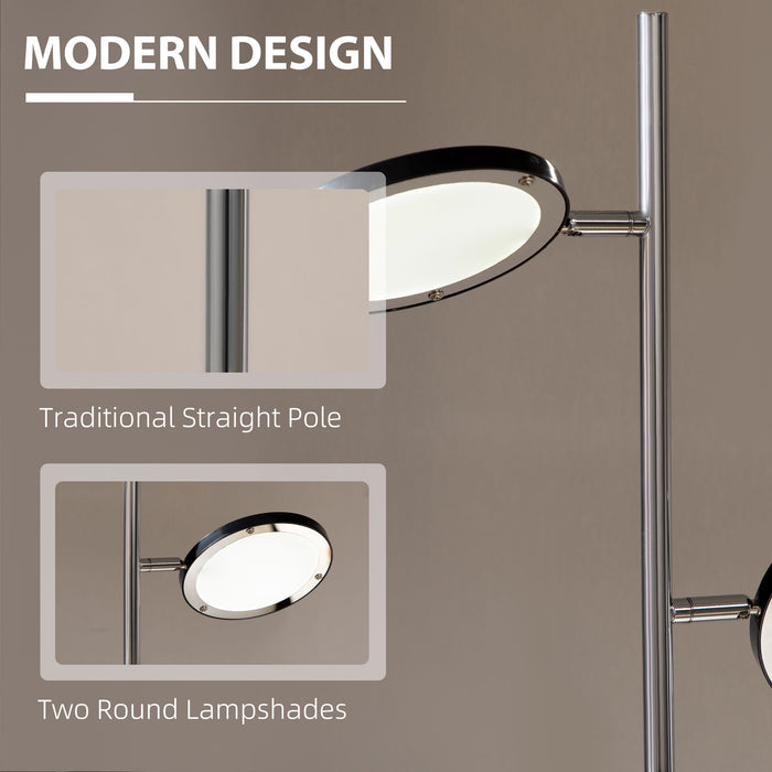 Chrome LED Floor Lamp with Dual Adjustable Heads - Modern Standing Light for Living Room - 25x25x165cm Bright Illumination Fixture