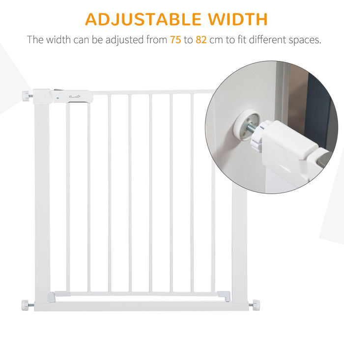 Adjustable Pet Safety Gate - Dog Barrier and Room Divider for Home Security, 76cm H x 75-82cm W, Stair Guard Mount in White - Ideal for Keeping Pets Safe and Contained
