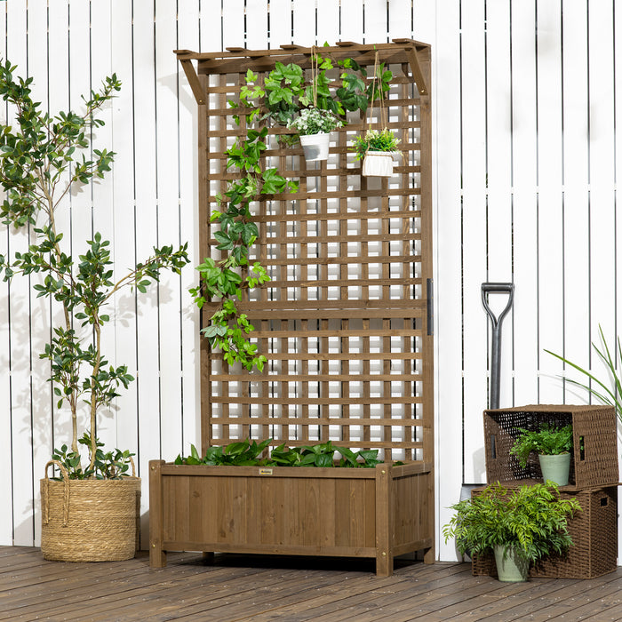 Raised Garden Bed with Climbing Trellis - Wood Planter for Vine Plants, Backyard Privacy Screen - Ideal for Patio, Deck, Coffee Corner Outdoor Ambiance