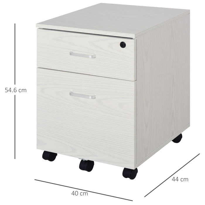 Lockable 2-Drawer Filing Cabinet with 5 Wheels - Rolling Office Storage for Legal & Letter Files - Sleek White Cupboard for Home Organization