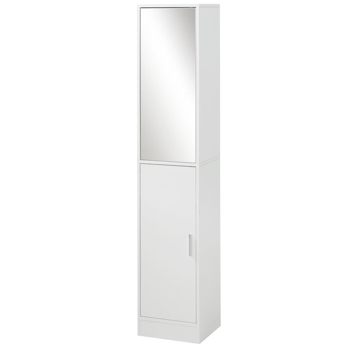 Tall Mirrored Bathroom Cabinet - Floor-Standing Storage Cupboard with Adjustable Shelf - Space-Saving Solution for Bathroom Organization