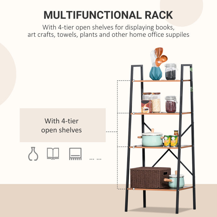 Vintage-Style 4-Tier Ladder Shelf Bookcase - Wooden Storage Organizer Rack for Plants, Books, Display - Elegant Home & Office Decor in Black Brown