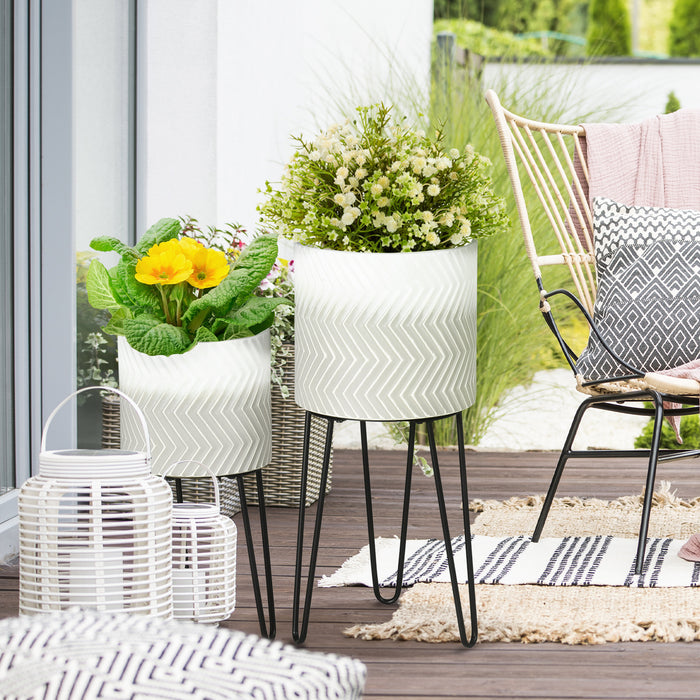 Metal Plant Stand Duo with Elevated Legs - Round Decorative Planter Holders for Indoor Greenery - Enhances Living Room and Bedroom Decor