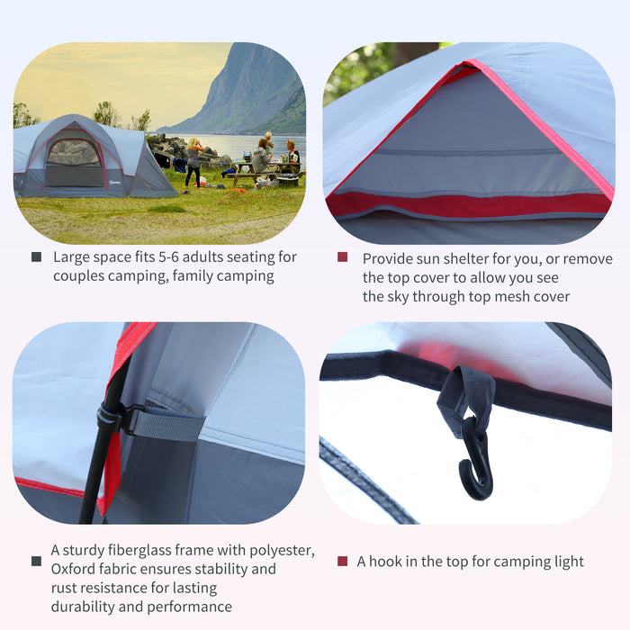 Dome Tent for 5-6 People - UV Protection, Water-Resistant Camping Shelter with Sun Shade Tunnel - Ideal for Family Camping and Hiking Adventures - Grey