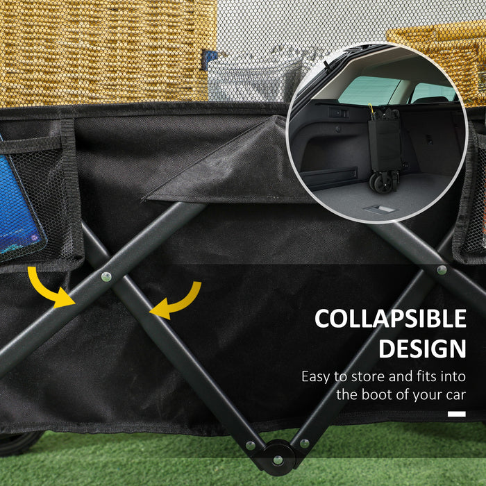 180L Folding Garden Trolley with Extendable Side Walls - Versatile Wagon Cart for Beach, Camping & Festival Use - Sturdy Black Utility Cart for Outdoor Adventures